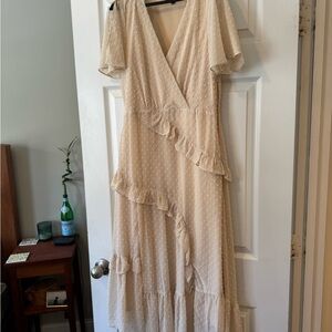 Lulu's Cream Ruffled Wrap Sundress
